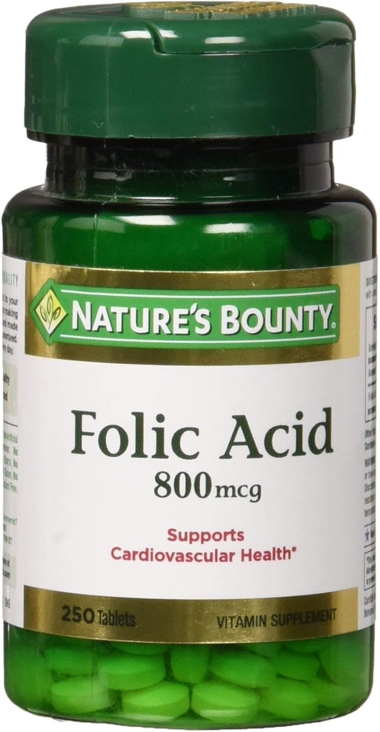 Nature's Bounty Folic Acid 800 mcg, 250 Tablets (Pack of 2)