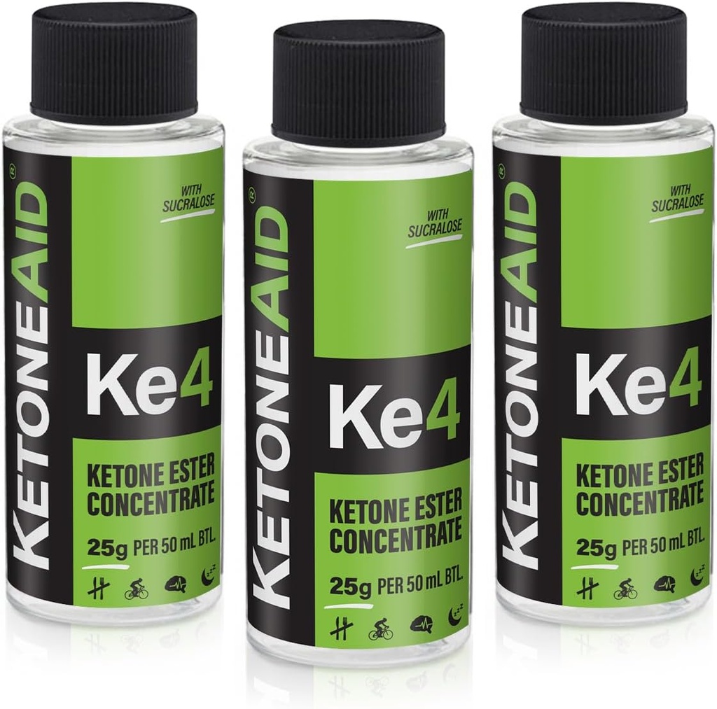 KetoneAid Ke4 with Sucralose | Ketone Ester Concentrate | 10 Servings Per Bottle (3 Count)