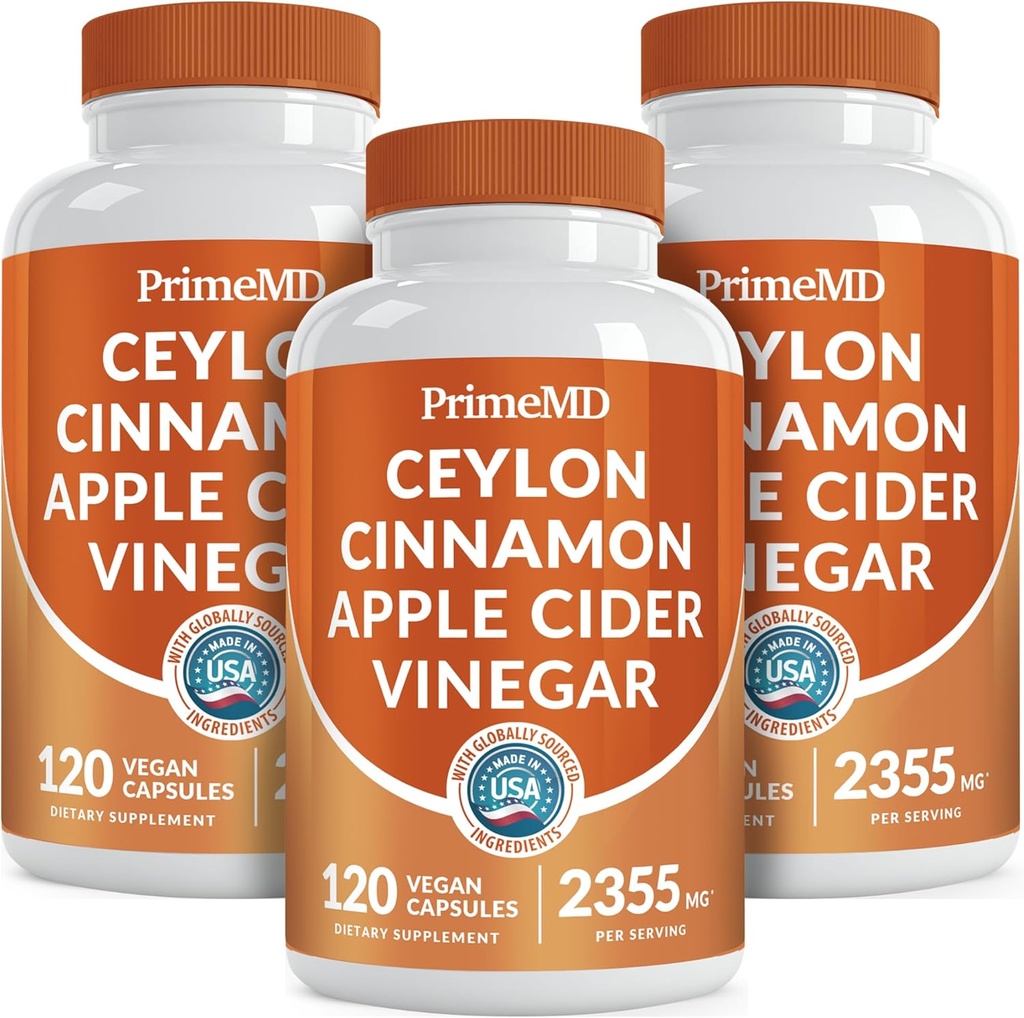 5-in-1 Ceylon Cinnamon Capsules 2355mg - Ceylon Cinnamon and Apple Cider Vinegar Capsules - Turmeric and Panax Ginseng Capsules - Cinnamon Supplements with Bioperine (120ct, Pack of 3)