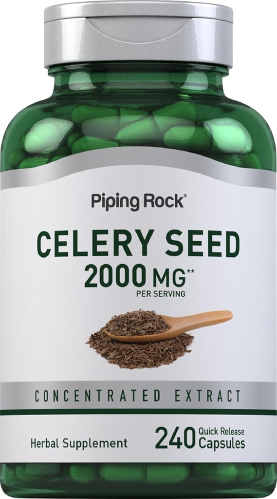 Piping Rock Celery Seed Extract Capsules | 2000mg | 240 Count | Concentrated Herbal Supplement | Non-GMO, Gluten Free