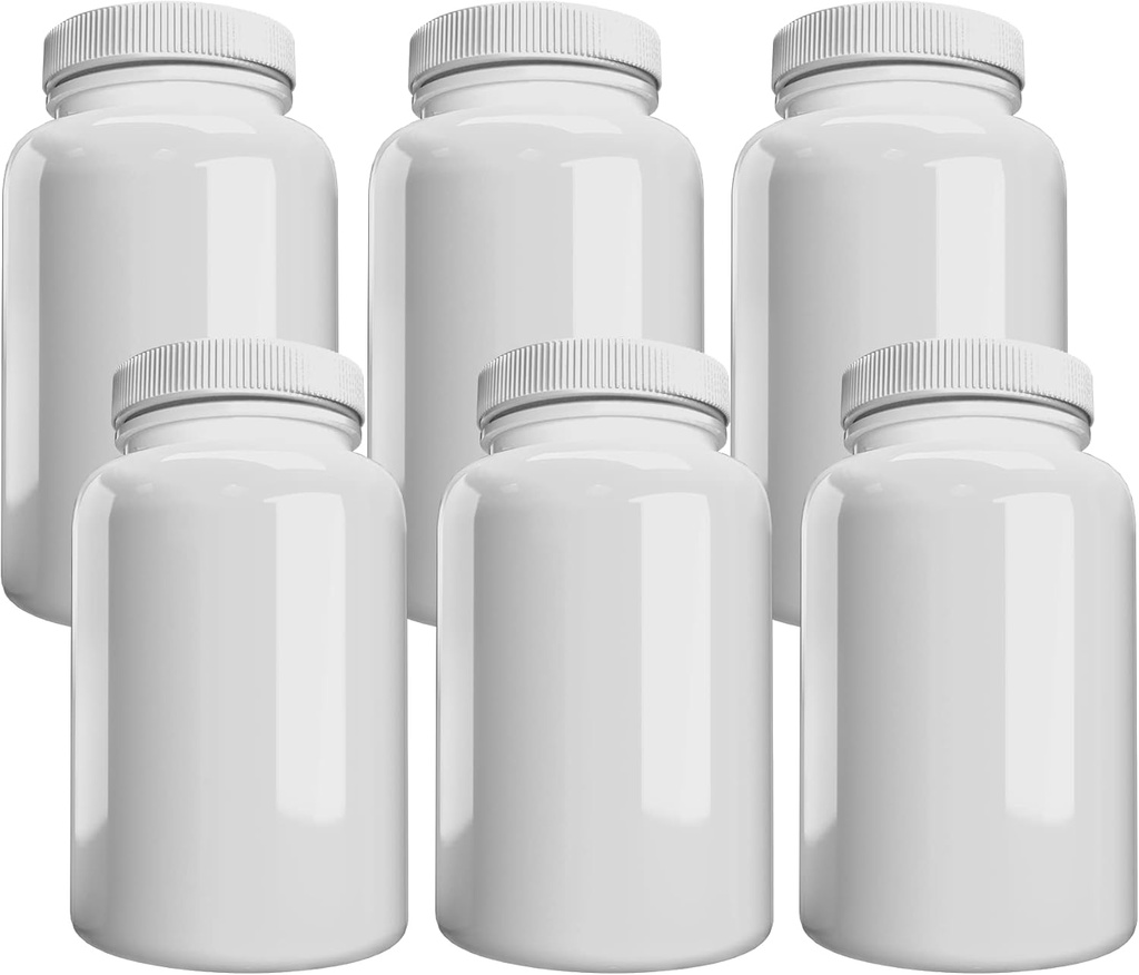 Company (6 Pack) White Pill Bottle with Lid, Storage, Plastic Pill Container, 150cc Capacity
