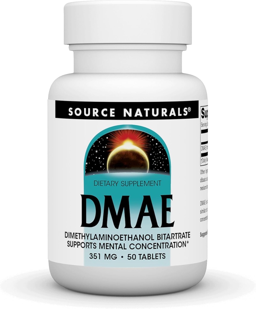 Source Naturals DMAE, Dimethylaminoethanol Bitartrate - Supports Mental Concentration - 50 Tablets