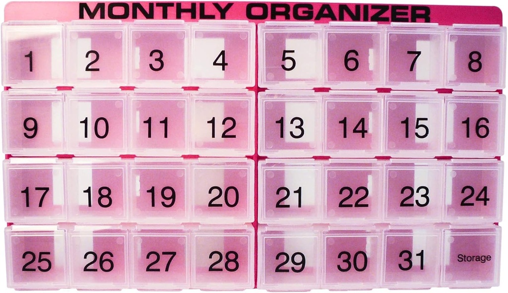 31 Day Pill Organizer | 1 per Day, 4 Week, 31 Compartments + Storage Monthly Pill Organizer | Includes Tray and 8 Removable compartments