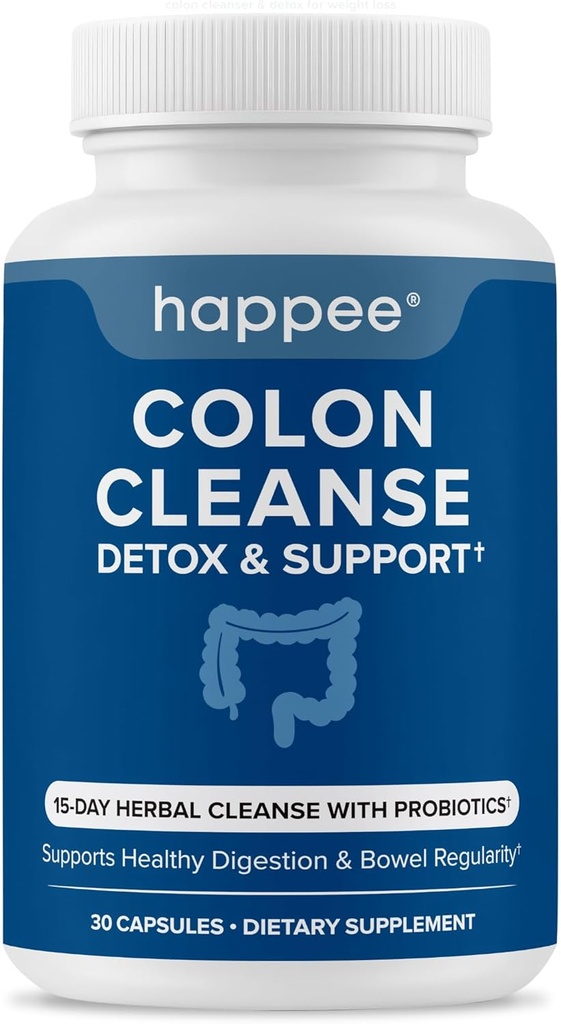 Happee Colon Cleanser & Detox for Weight Loss Support - 15 Day Colon Cleanse Pills & Gut Support Probiotics Men Women - Fast Natural Laxatives Constipation Relief