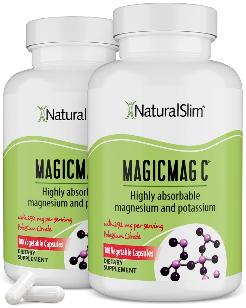 MagicMag C by NaturalSlim, Magnesium Citrate Capsules for Muscle Relaxation, Sleep Quality, Nerve Function & Electrolyte Support, Daily Magnesium Supplement for Men and Women, 100 Capsules 2 pack. | Magnesium Citrate Capsules for Muscle Relaxation, Sleep Quality, Nerve Function and Electrolyte Support