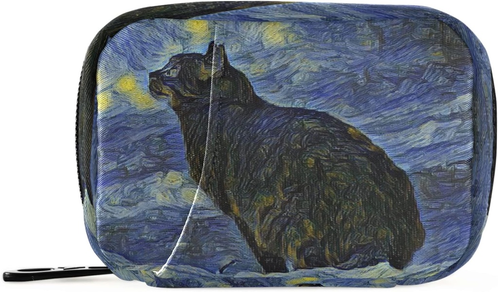 Naanle Van Gogh Galaxy Cat Pill Box 7 Day Pill Case Travel Pill Organizer Bag with Zipper Portable Weekly Case Compact Size for Vitamin Supplement Holder