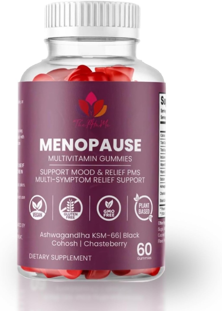 Menopause Gummies with Black Cohosh & Ashwagandha KSM-66 – Organic Supplement for Women's Wellness – 60 Count