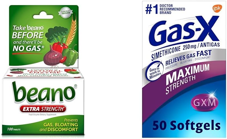 Beano Ultra 800, Gas Prevention and Digestive Enzyme Supplement, 100 Count & Gas-X Maximum Strength Gas Relief Softgels with Simethicone 250 mg for Bloating Relief - 50 Count