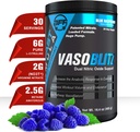 VASOBLITZ Award Winning Dual Nitric Oxide Pre Workout with NO3T Arginine Nitrate,L-Citrulline,Betaine Anhydrous,Calcium Lactate,Caffeine Free for Muscular Endurance(30 Serving) (Blue Raspberry)