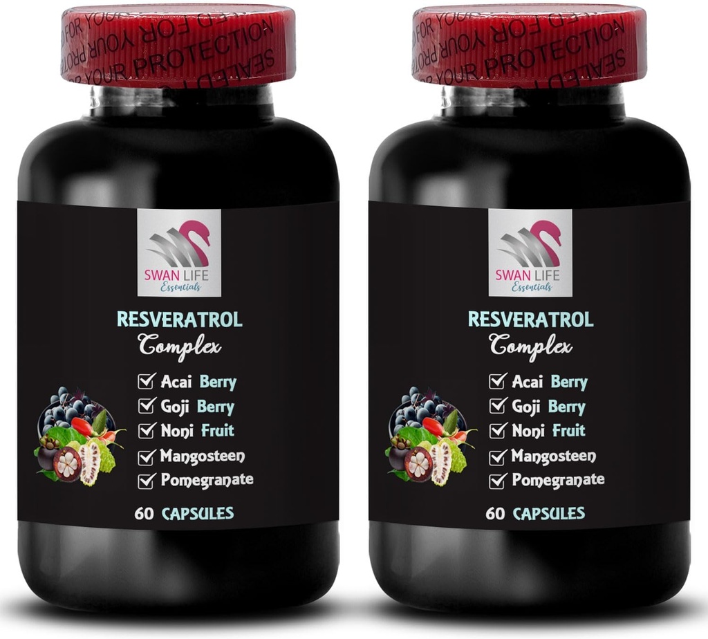 Berry Benefits - RESVERATROL Complex - Natural Fusion, Active Lifestyle, Hydration Factor, Goji Berry Power, Acai Berry Boost, Refreshing Flavor, Nutrient Rich, Daily Antioxidants 2 Bottles 120 Caps
