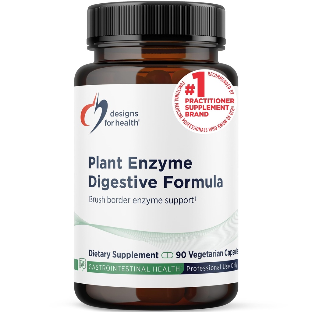 Designs for Health Plant Enzyme Digestive Formula - Vegetarian Digestive Enzymes Supplement - Gut Support with Hemicellulase, Protease + More - May Support Occasional Gas + Bloating (90 Capsules)