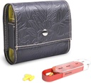 Pill Organizer,LIZIMANDU Weekly Travel Pill Case Box Medication Reminder Daily AM PM, Day Night 7 Compartments,for 4 Times A Day, 7 Days a Week-Includes Leather PU Carrying Case(1-Carved Black)