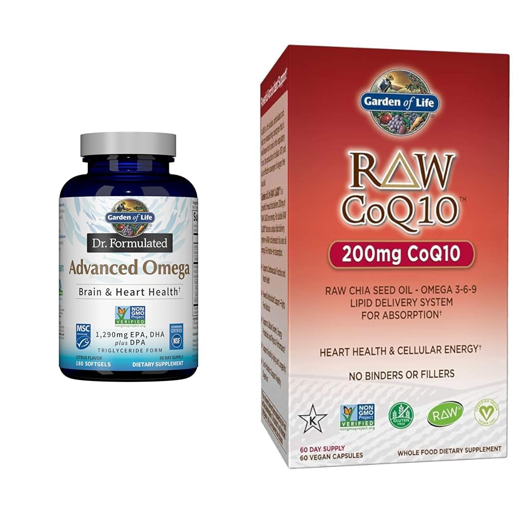 Garden of Life Dr. Formulated Advanced Omega Fish Oil - Lemon, 1,290mg EPA, DHA + DPA & Vegetarian Omega 3 6 9 Supplement - Raw CoQ10 Chia Seed Oil Whole Food Nutrition