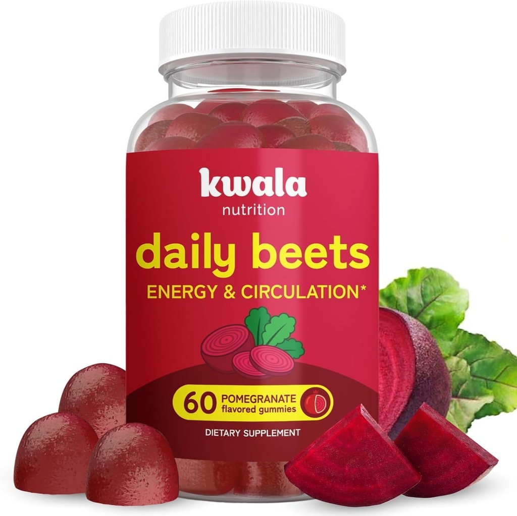 Beet Gummies for Energy, Nitric Oxide & Heart Health | Super Nitric Oxide Supplement with Grape Seed Extract | Pomegranate Flavor | Vegan, Non-GMO | 60 Beet Chews, Chewables