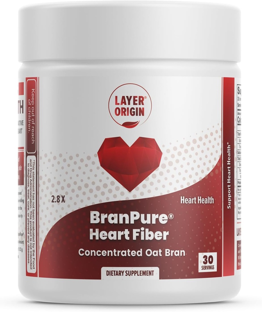 Layer Origin BranPure Heart Fiber, Super Concentrated Oat Bran - 1.5g Soluble Beta-Glucan per Serving, Powder, 30 Servings