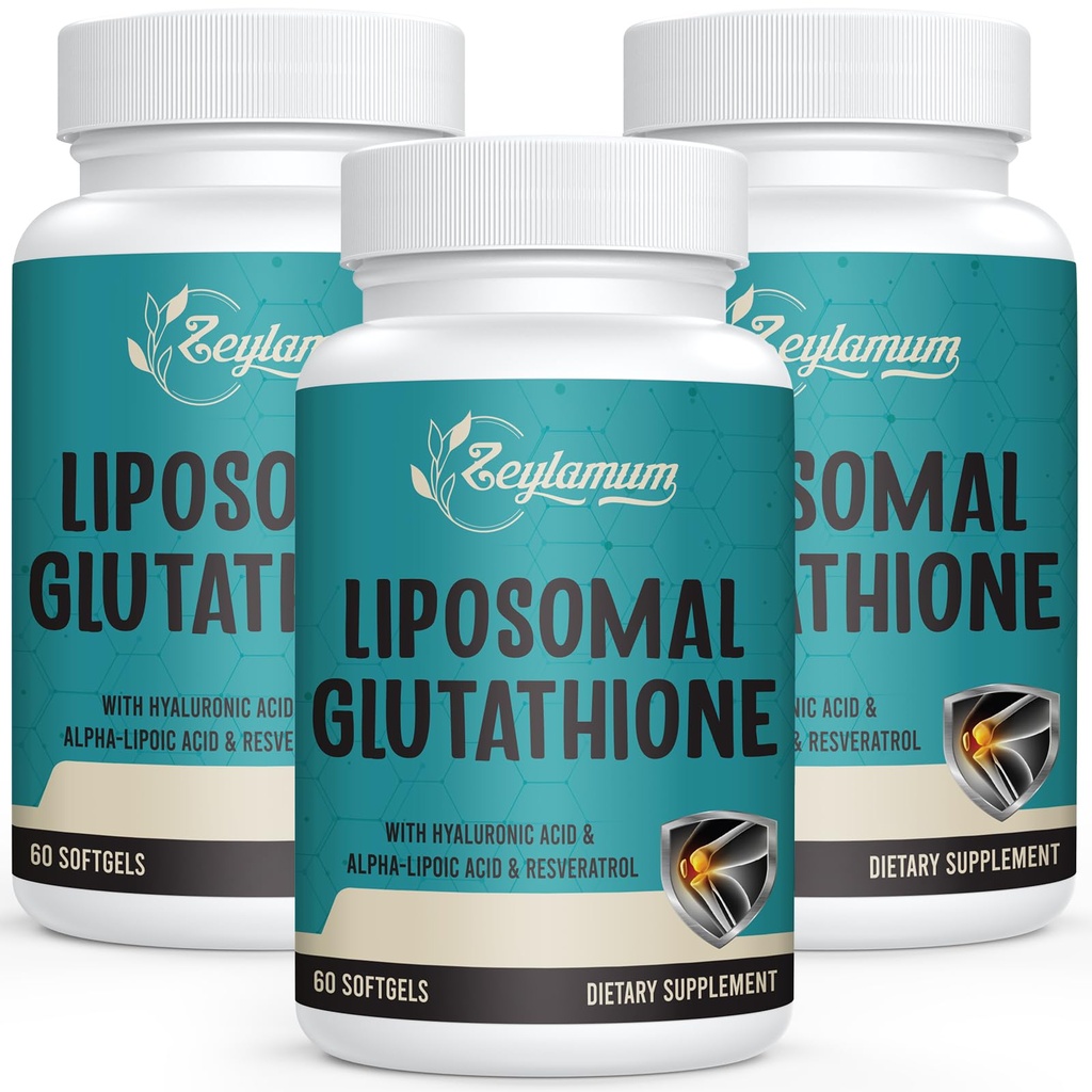 2400 MG Liposomal Glutathione Softgels, Max Absorption, Active Form L-Glutathione Reduced (GSH), with Hyaluronic Acid, Resveratrol, Master Antioxidants for Detox, Brain, Immune System, 180 Softgels