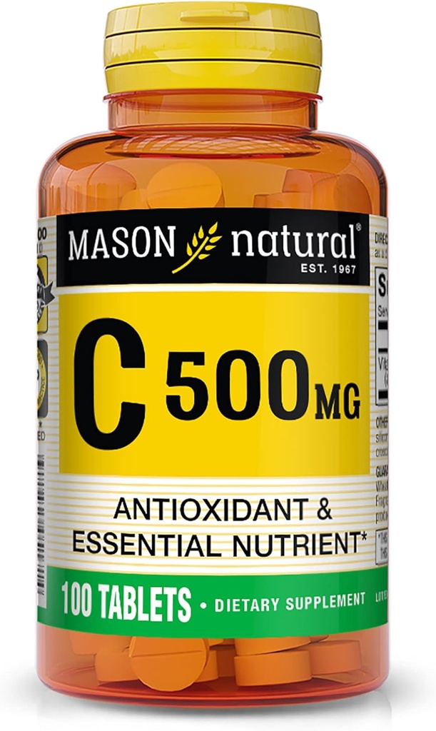 Mason Natural Vitamin C 500 mg, Immune Support & Antioxidant Supplement, Promotes Collagen Production & Cell Protection, 100 Tablets