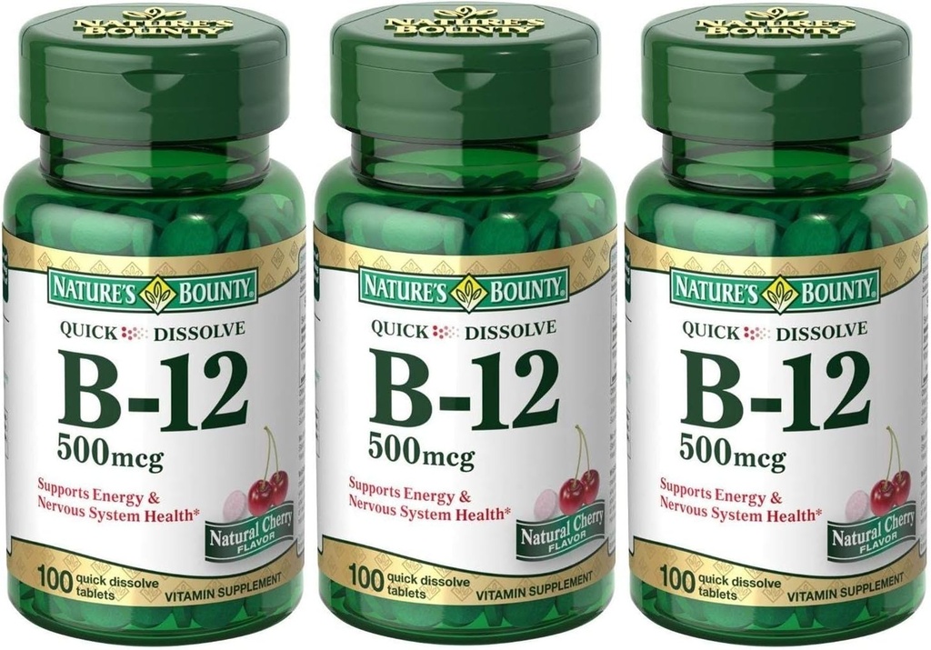 Nature's Bounty B-12 Quick Dissolve Tablets 500 Mcg, 300 Tablets (3 X 100 Count Bottles)