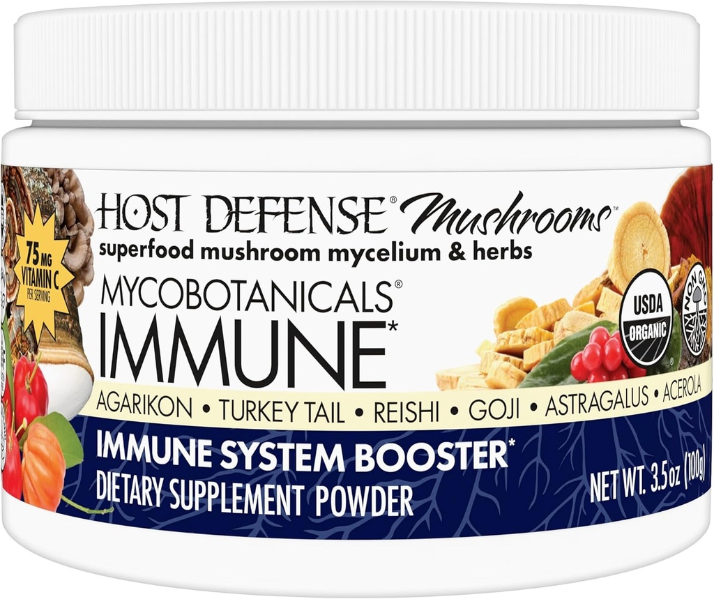 Host Defense MycoBotanicals Immune* Powder - Immune System Powder - Immune & Gut Health Support Supplement - Herbal Powder Supplement with Chaga, Reishi & Turkey Tail - 3.5 oz (32 Servings)*