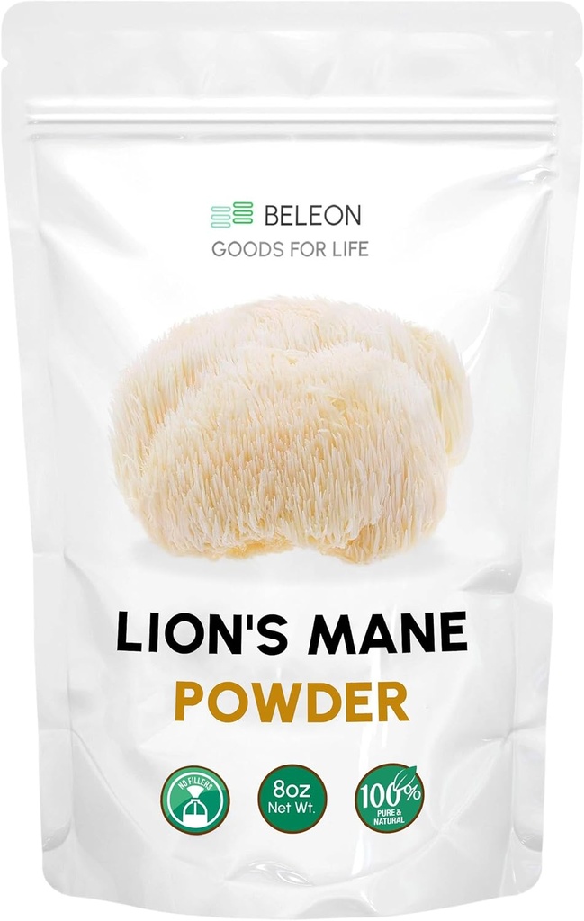 Lions Mane Powder 8 oz - Pure Lion's Mane Mushroom Supplement with Antioxidants, Vegan Powder