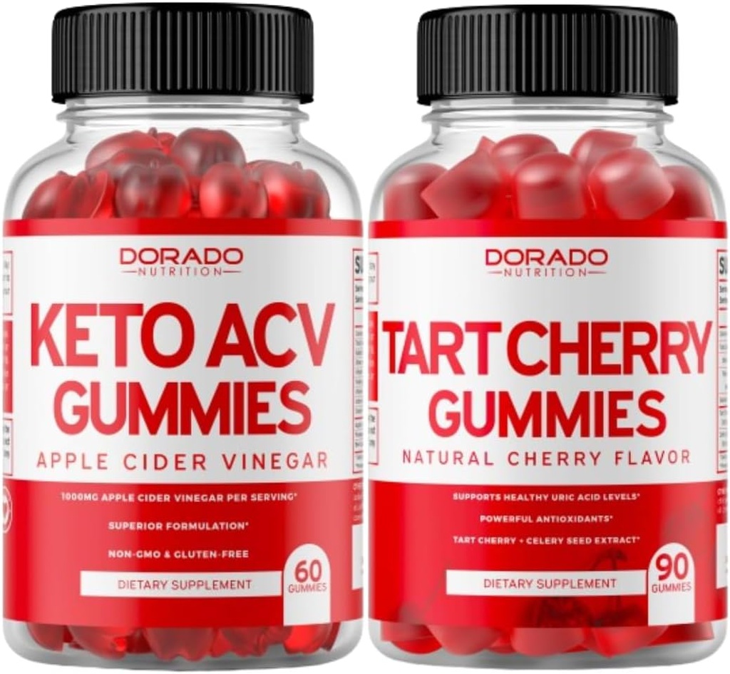 Keto ACV Gummies (60 Count) Advanced Weight Loss Formula and Tart Cherry Gummies (90 Count) Uric Acid Level Support with Powerful Antioxidant with Celery Seed Extract - Non GMO, Vegan Safe & USA Made