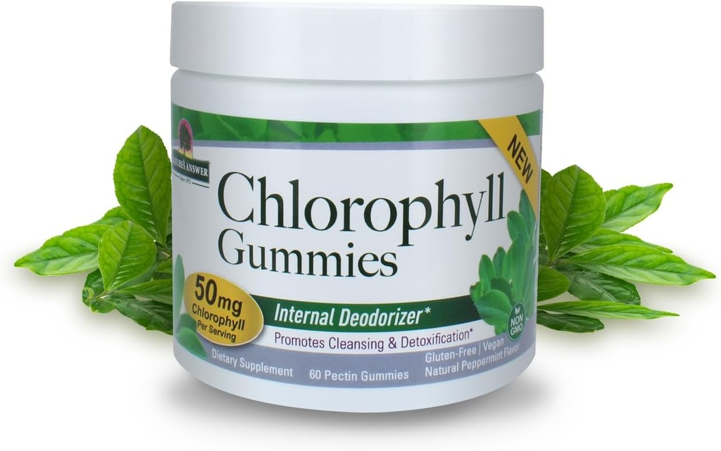Nature's Answer Chlorophyll Gummies 60 Count | Natural Internal Deodorant* | Skin & Hair Support | Immune Support | Gelatin Free | Non GMO | G Free |