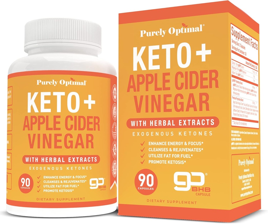 Purely Optimal Keto + ACV Capsules with BHB - Supports Energy, Cleanse, and Digestive Health - Advanced Keto Supplement for a Balanced Lifestyle - 90 Capsules