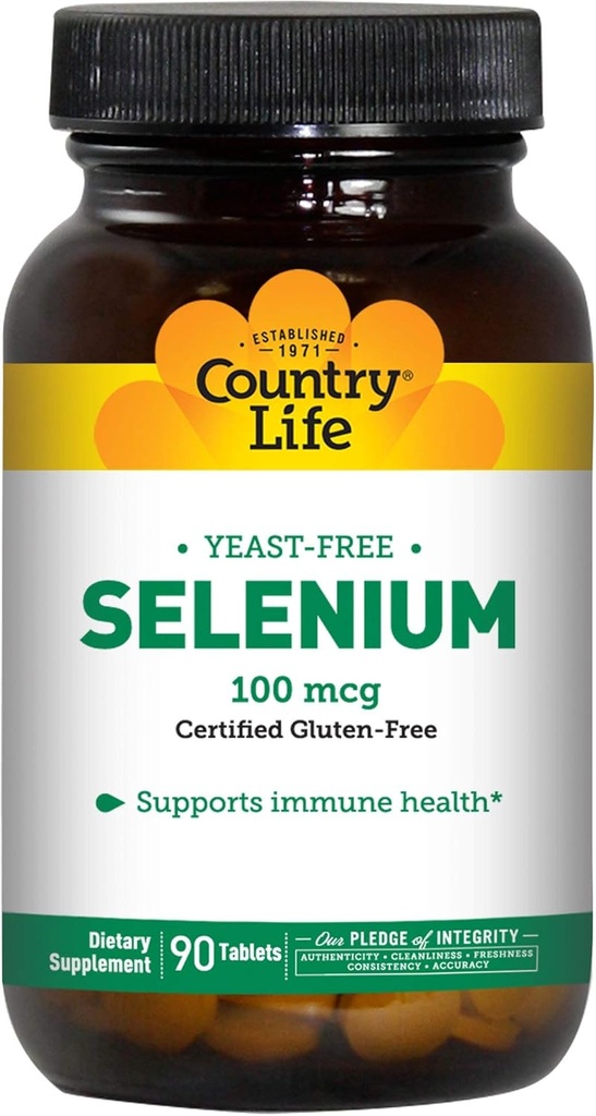 [BRSWIYTYOVYRGFL6] Country Life Selenium 100 mcg, Yeast Free - 90 Tablets