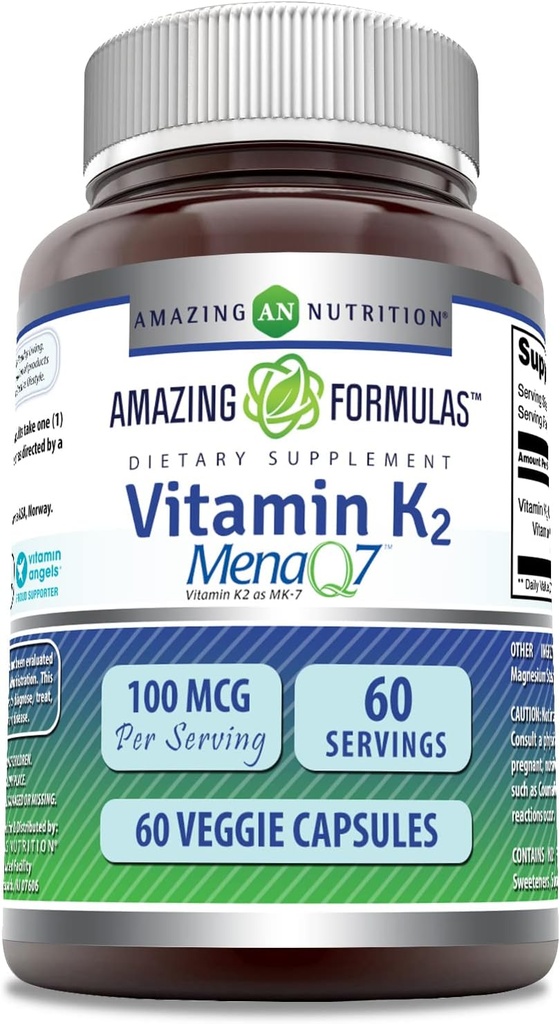 [BRSWG2YDOV6AMEY7] Amazing Formulas Vitamin K2 Menaq7 MK7 Supplement | 100 Mcg | Veggie Capsules | Non-GMO | Gluten Free | Made in USA (1 Pack, 60 Count)