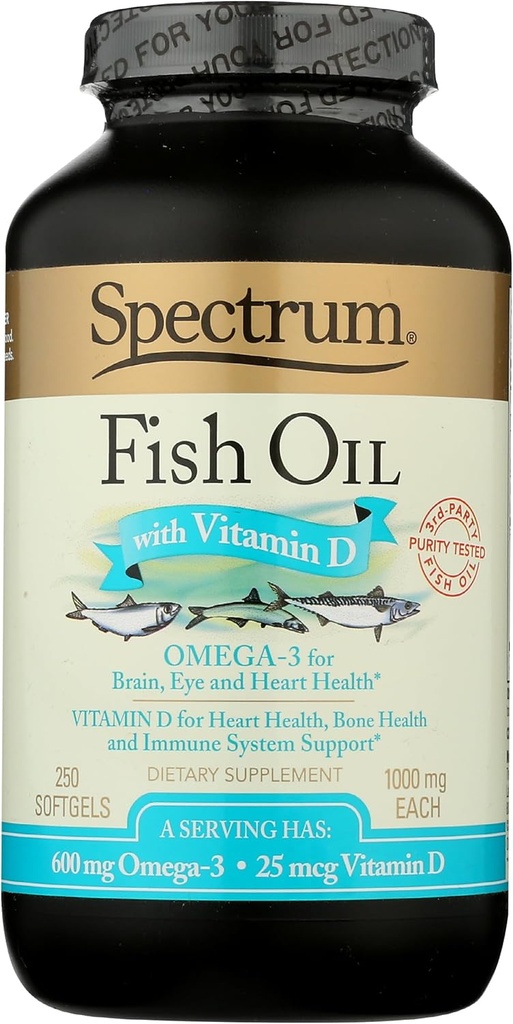 Spectrum Essentials Softgels, Fish Oil with Vitamin D, 1000 mg, 250 Count