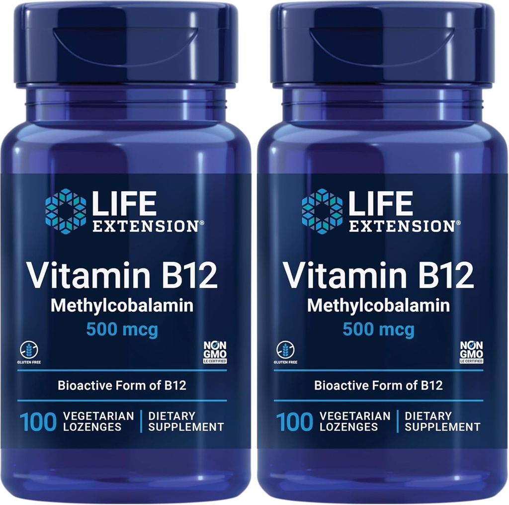 Life Extension Vitamin B12 Methylcobalamin 500mcg - Vitamin B12 Supplement for General Energy and Brain Health - Sugar Free Vegetarian Lozenges Dissolve in Your Mouth - Once Daily - 100 Count