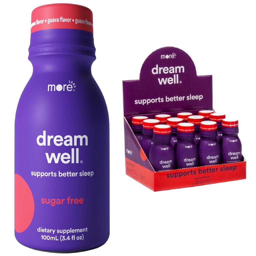 More Labs Dream Well, 5MG Melatonin Holistic Sleep Drink Solution, Non-Habit Forming with 5HTP, Lemon Balm, Jujube Seed, Glycine (Pack of 12)