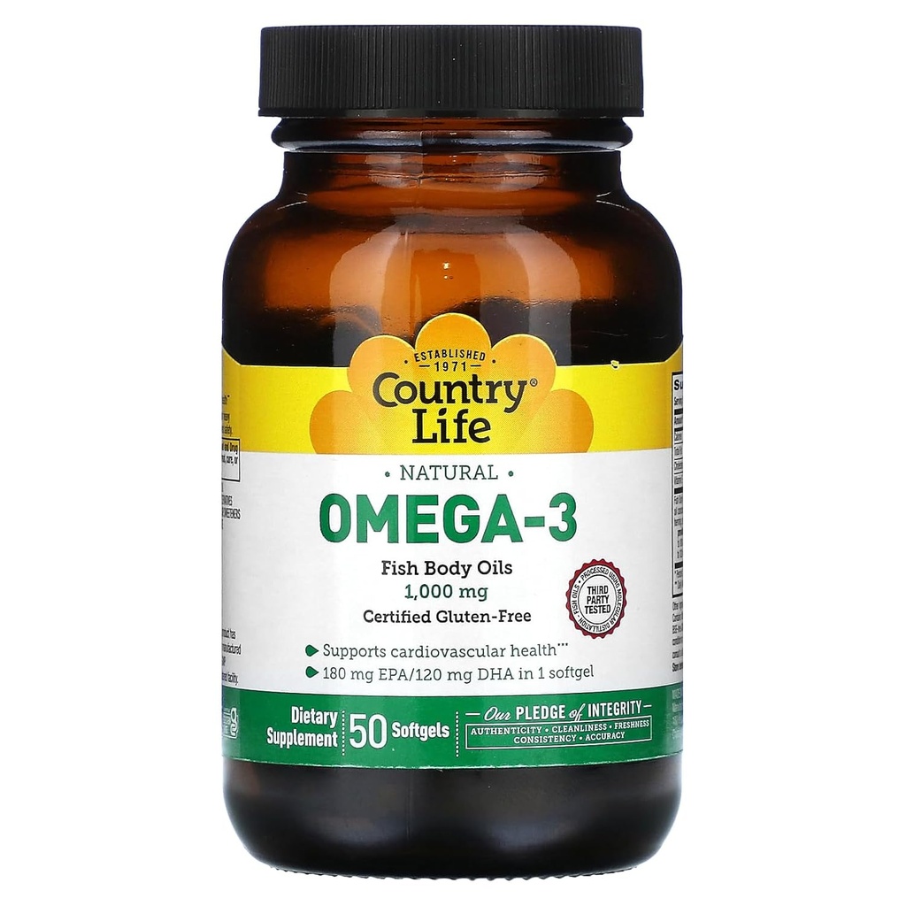 Omega-3 1000mg Fish Oil Country Life 50 Softgel