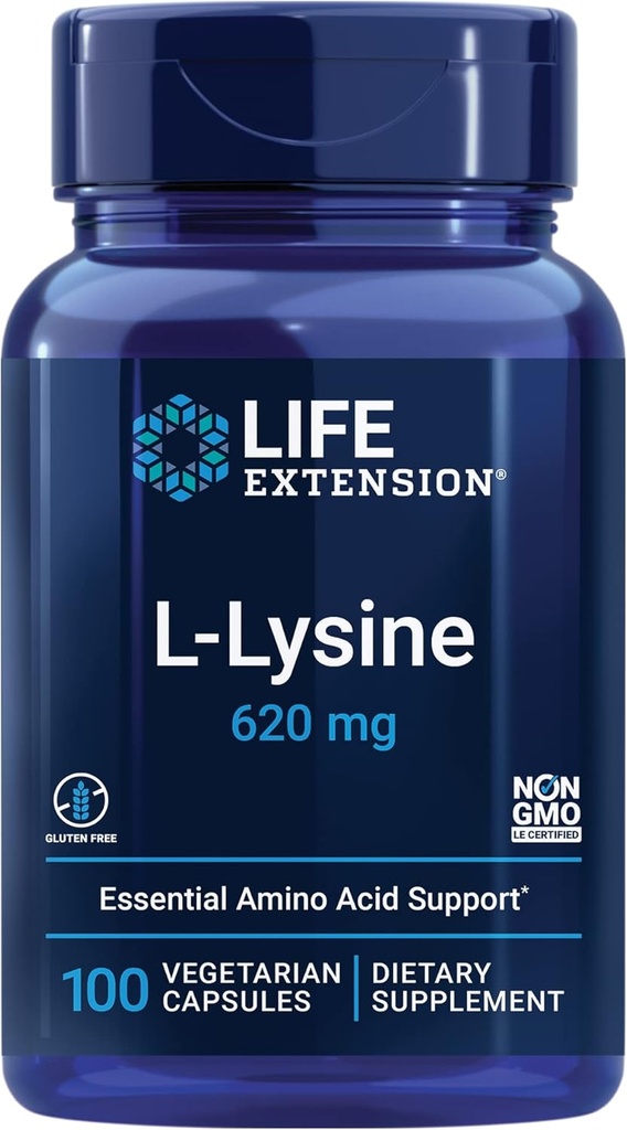 Life Extension NAC 600mg Antioxidant Immune Support & L-Lysine 620mg for Healthy Stress Response 100 Capsules Bundle