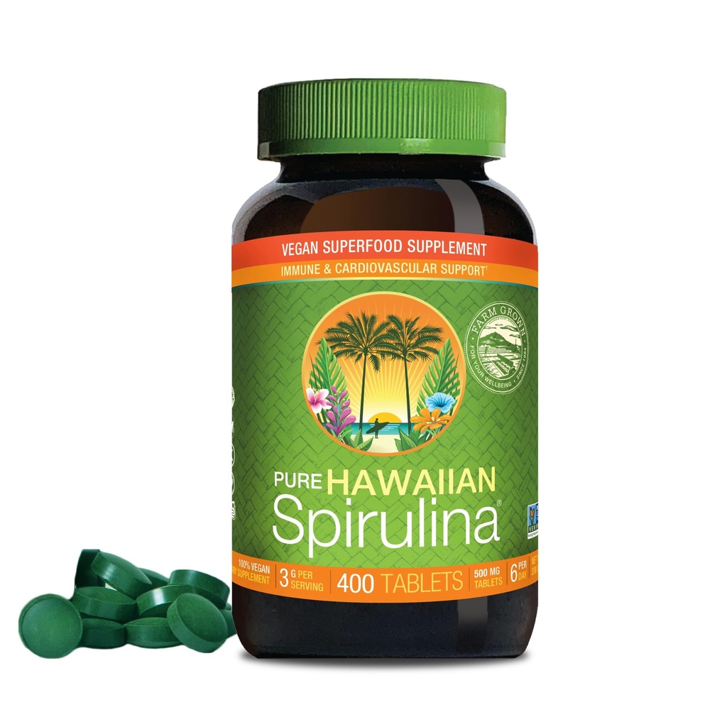 Nutrex Hawaii Pure Hawaiian Spirulina – Vegan Superfood, 500 mg Tablets, Farm Grown in Kona, Non-GMO, Immune Support & Cellular Energy, 400 Count
