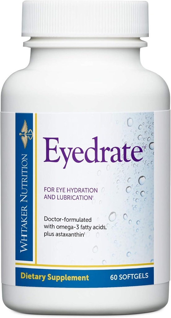 Dr. Whitaker's Eyedrate Hydration and Lubrication Supplement with Omega-3, Omega-7 and Antioxidants, 60 Softgels (30-Day Supply)