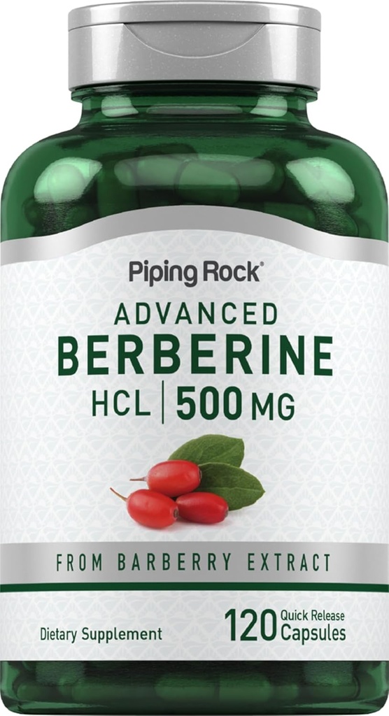 Piping Rock Berberine HCL Supplement 500mg | 120 Capsules | for Women and Men | from Barberry Extract | Non-GMO, Gluten Free