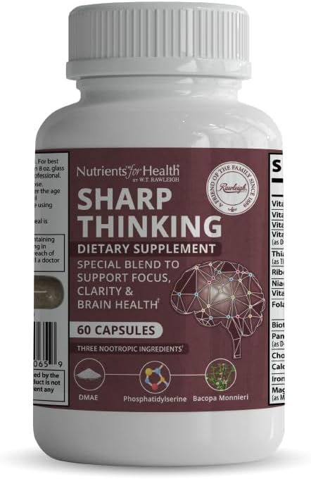 Rawleigh Sharp Thinking: 60 Capsules, Focus, Clarity, Memory Support, 3 Nootropics, DMAE Bitartrate, Bacopa Monnieri, Phosphatidylserine, DHA & Vitamins A, C, D, E, B-Complex