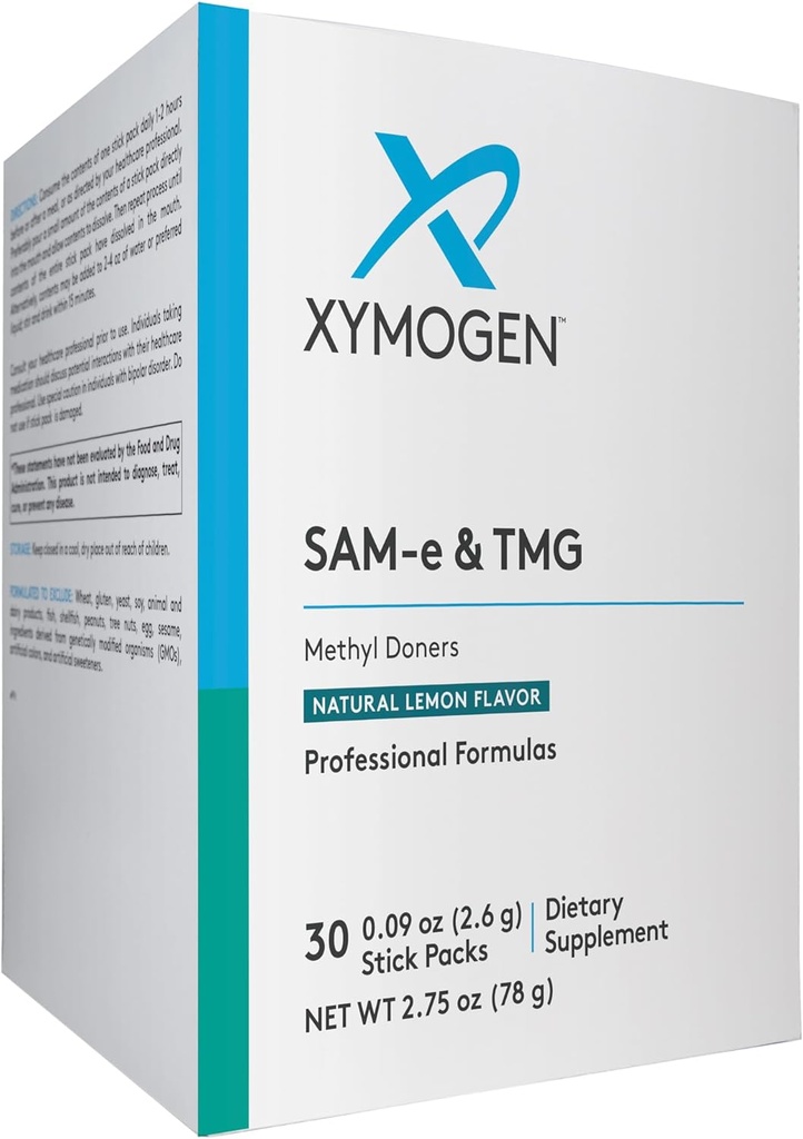 XYMOGEN SAM-e & TMG - Trimethylglycine, SAM-e 400mg, and Calcium Supplement - Liver and Mood Support Supplement - Gluten Free, Vegan & Non GMO (30 Servings)