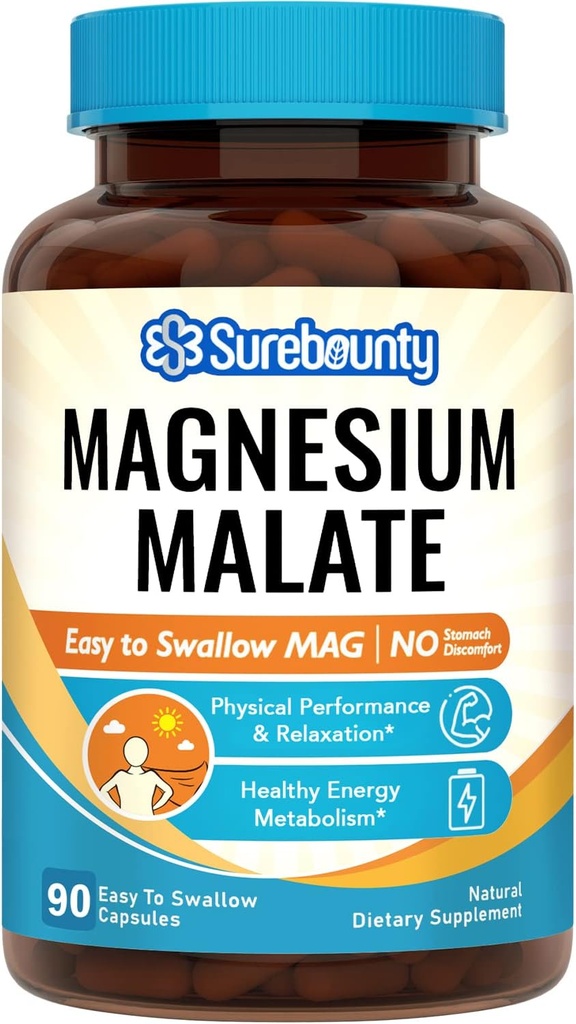 Magnesium Malate Capsules 410mg, Magnesium Supplement, Chelated, High Absorption, Energy Production & Contraction Support, Mineral for Children, Teenagers, and Adults, 90 Vegan Capsules