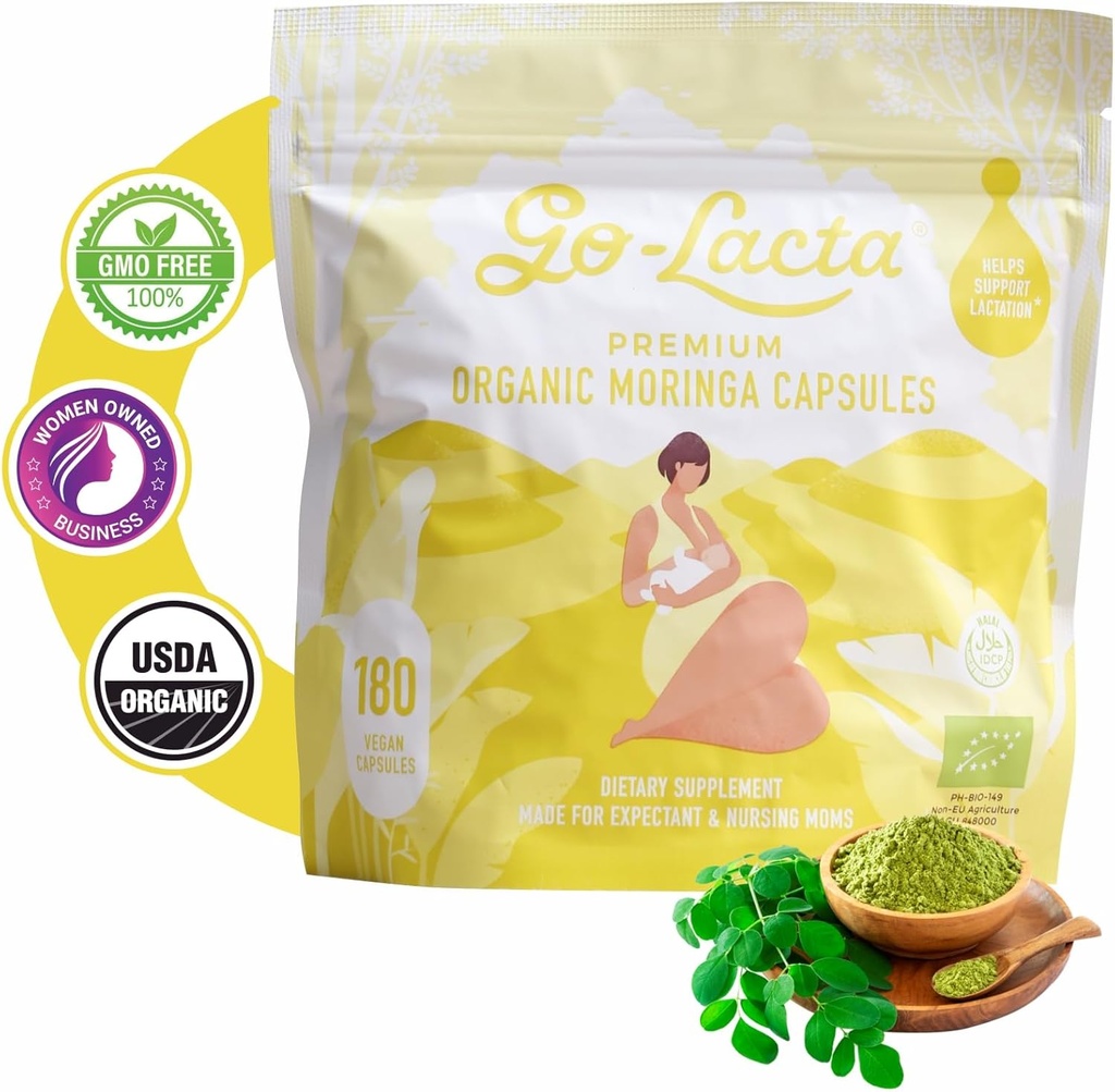 100% Organic Premium Moringa Capsules for Breastfeeding - Build Breast Milk Supply Before Birth - Healthy Breastfeeding for Mom and Baby - Increase Breast Milk Supply