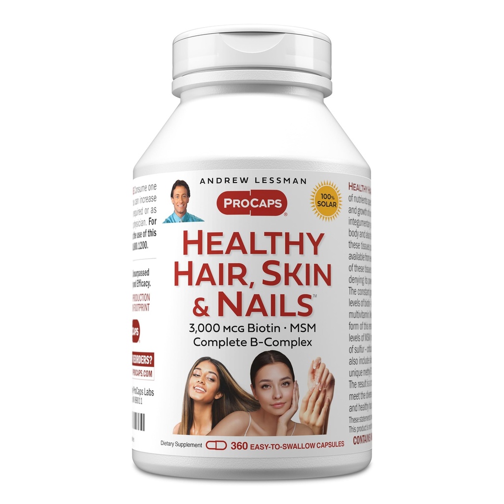 ANDREW LESSMAN Healthy Hair, Skin and Nails 360 Capsules - 3000 mcg High Bioactivity Biotin, B-Complex. Promotes Beautiful Skin, Strong Nails. No Additives Hair Growth Vitamins Biotin Supplement