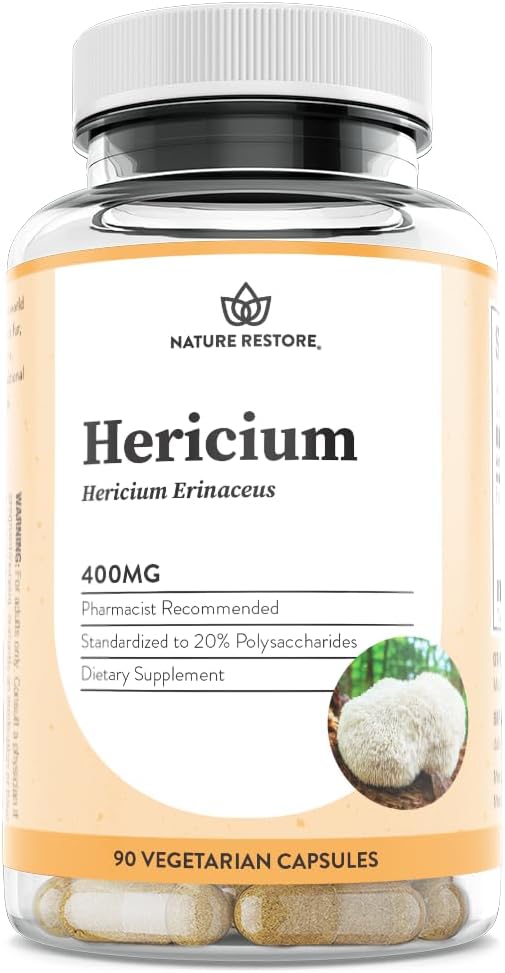 Nature Restore Hericium Erinaceus Extract Mushroom Supplement, 90 Capsules, 20% polysaccharides