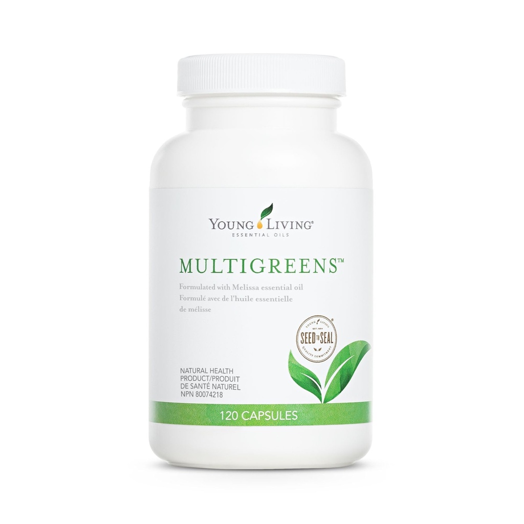 Young Living MultiGreens Capsules - 120 ct Essential Oils - Boost Vitality & Support Glandular, Nervous, Circulatory Systems - Herbal Supplement with Revitalizing Oils