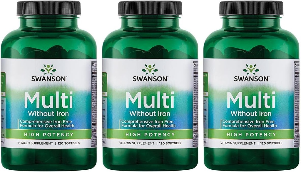 Swanson Multi Without Iron Multivitamin Health Supplement Iron-Free Formula 120 Softgels Sgels (3 Pack)
