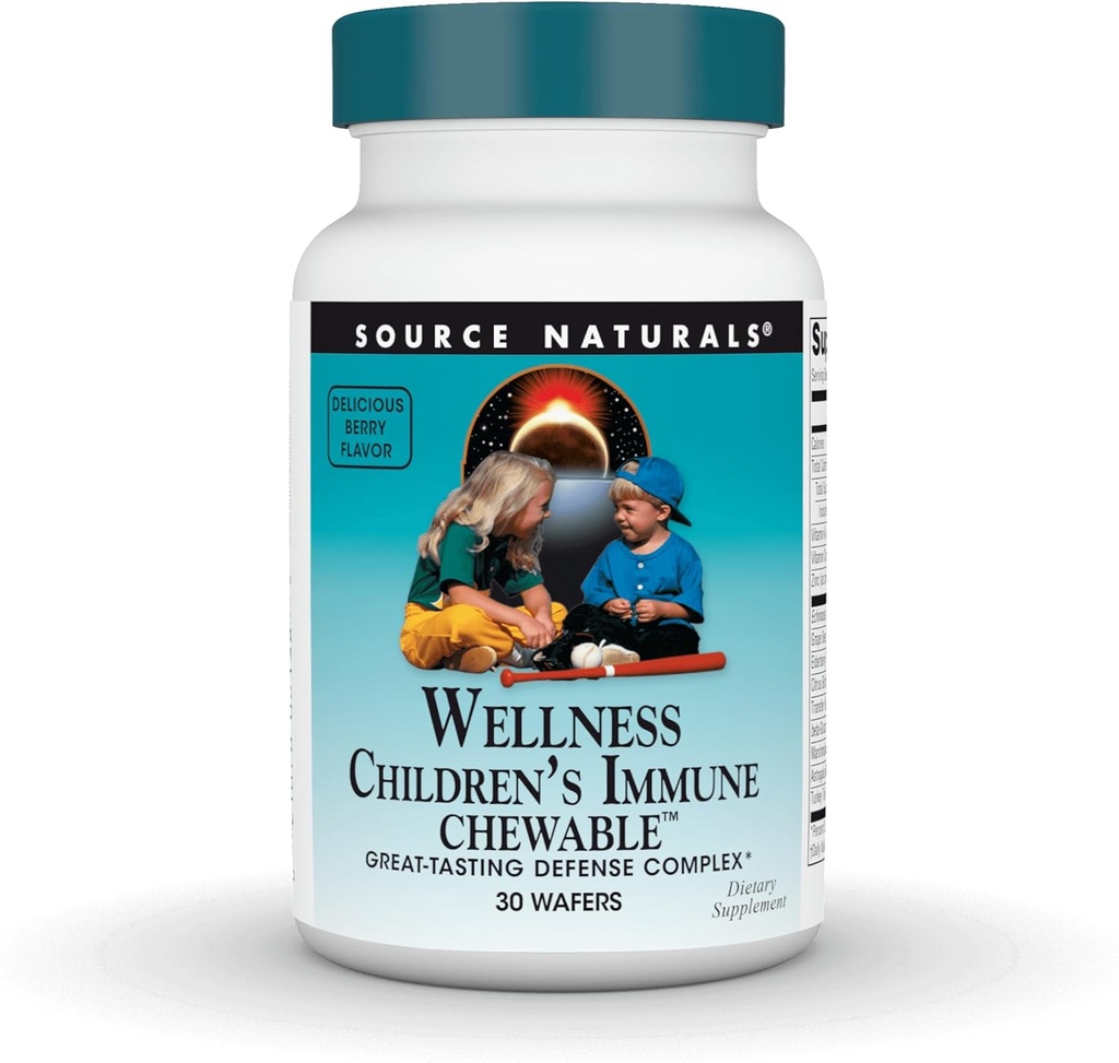 Source Naturals Wellness Children's Immune Chewable, Great-Tasting Defense Complex, Raspberry Flavored* - 30 Wafers
