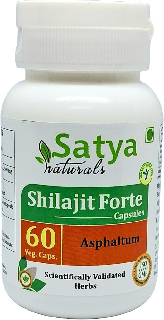 Shilajit Forte Capsule 500 mg. 60 Veg. Capsule | Shilajit (Asphaltum) Extract Capsules for Men and Women | Ayurvedic Herbal Supplement/Remedies | 10:1 Forte (1 Bottle of 60 Capsules)