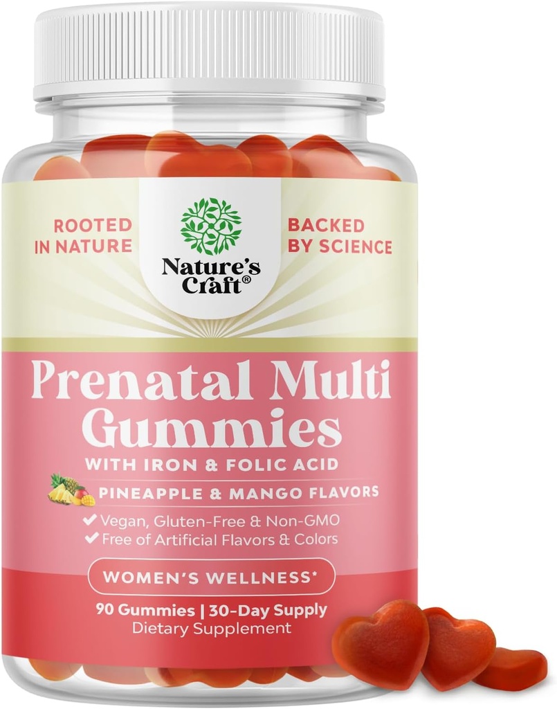 Vegan Prenatal Gummies for Women - Gummy Prenatal Vitamins for Women with Iron Folic Acid and Superfruit Blend - Chewable Vitamins Gummy Formula (Pineapple Mango) 1 Month