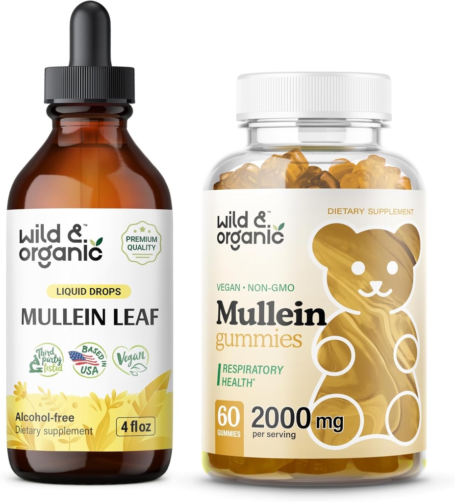 Wild & Organic Mullein Tincture 4 fl oz & Mullein Gummies 60 Count