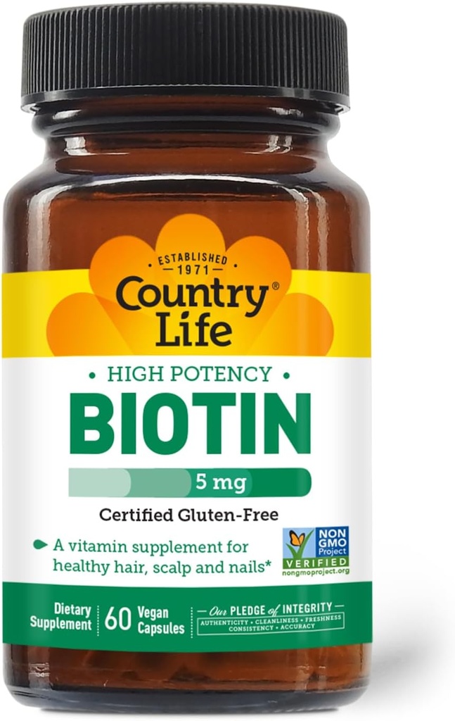 [BRSWIYQ6CAAQOFDE] Country Life - Biotin High Potency, 5 mg - 60 Vegan Capsules